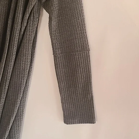 Paper Crane Charcoal Lightweight Waffle Openfront Hooded Cardigan Size Medium - Picture 9 of 10